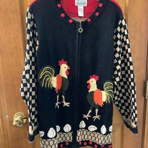 Sweater large rooster/ farm embroidered